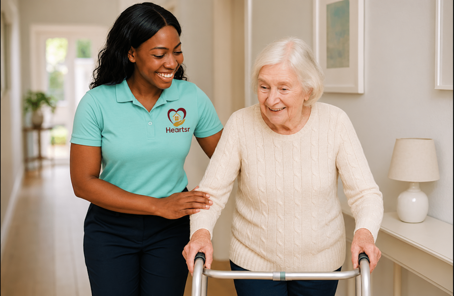 Diverse caregivers supporting an older adult at home